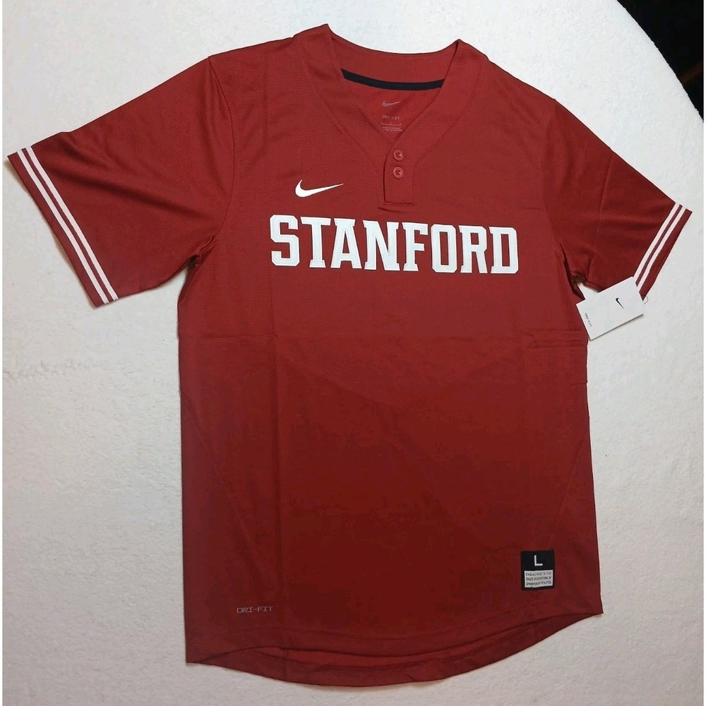 NEW Stanford Cardinal Maroon Nike Dri-Fit Full Button Baseball Jersey Men's L